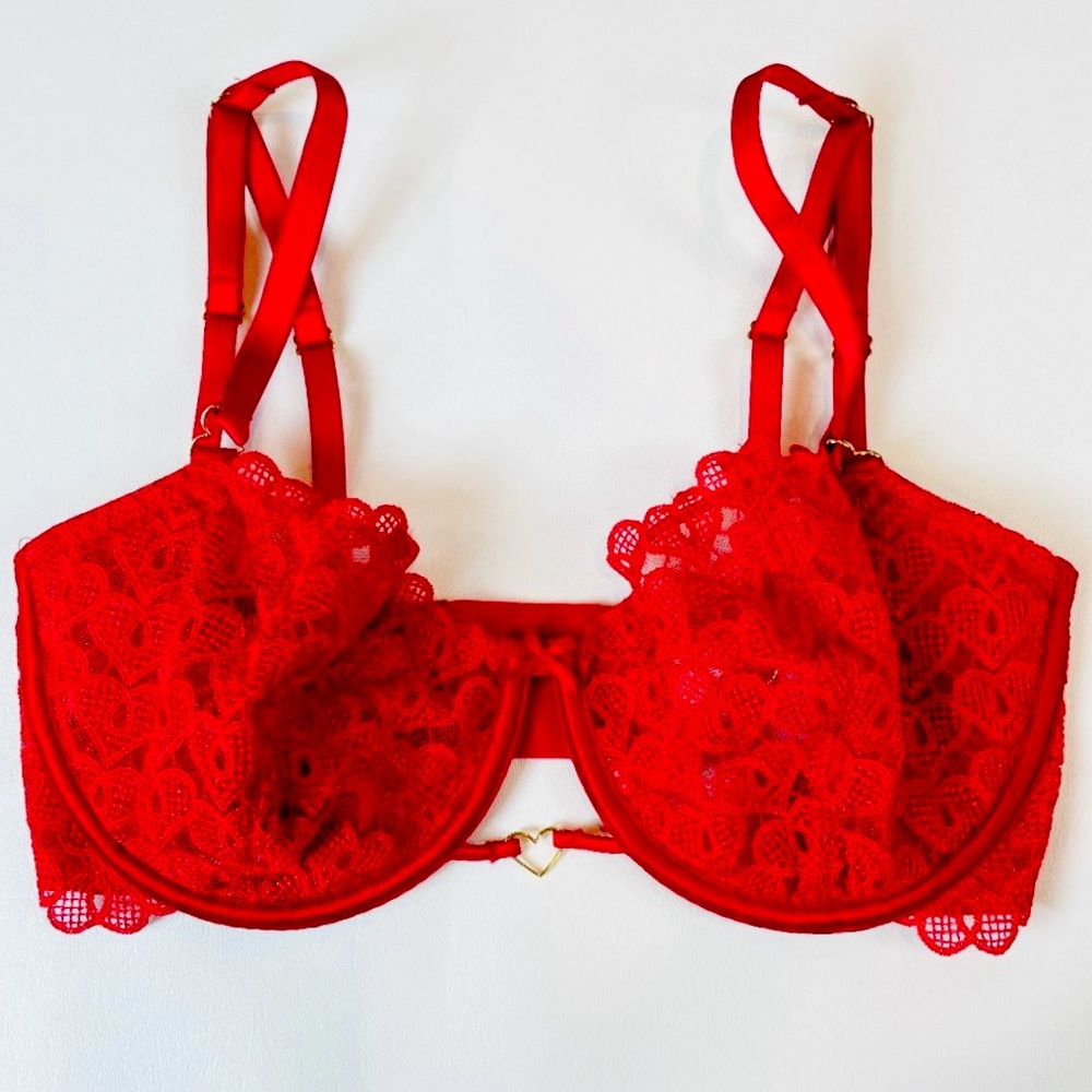 NWT Victoria's Secret Dream Angels Lightly Lined Red Lace Hearts Bra